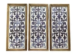 3 Wooden Framed Wall Art Panels Blue & White Ornate Design Rustic Boho Moroccan. Fixed Price $34.99.