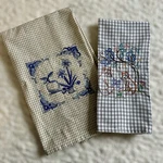 Vtg Dunroven Cotton Kitchen Towels Farmhouse Beige Blue Gingham Set Of 2. Fixed Price $18.00.