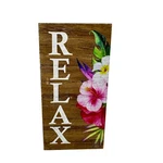 Relax Wooden Block Sign Floral Collins Tabletop Decor Motivational Tropical. Fixed Price $16.95.
