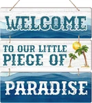 Summer Wooden Wall Hanging Plaque Sign - Welcome To Our Little Piece Of Paradise. Fixed Price $13.52.