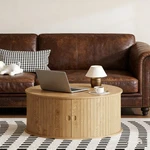 28 Inch Wooden Circular Coffee Table With Artistic Design And Storage Space. Fixed Price $92.24.