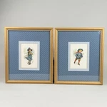 Vintage Framed Pair Of Children Winter Skating Prints Gold Blue Mat 12X14". Fixed Price $40.61.