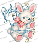 Vintage Image Retro Shabby Nursery Baby White Bunny Waterslide Decals BAB647. Fixed Price $13.99.