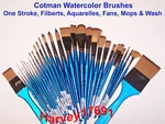 Winsor & Newton Cotman Watercolor Brushes - Flats, Filberts, Fans, Mops Wash. Fixed Price $6.95.