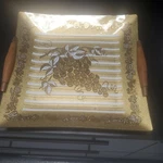 Gold Mid Century Marcel Guval Tray Wood Handles 12X12. Fixed Price $55.00.