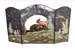 Fireplace Screen Metal Tri-fold With Rustic Scene Moose Bear Wolf Night Sky. Fixed Price $140.00.