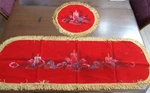 Vtg Artex/tri-chem Red Velvet Paint Embroidery Christmas Table Runner & Doily. Fixed Price $17.99.