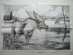Extra Large 24X36 Moose Lake Liquid Embroidery Picture To Paint Trichem 8480 Nos. Fixed Price $27.95.