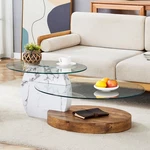 Double Layered Coffee With Marble And Wood Grain Base Glass Tabletop. Fixed Price $245.00.