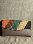 Vintage Fossil Brown Patchwork Leather Tri-fold Wallet Snap Closure. Fixed Price $25.00.