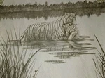 * Tri Chem Hg 7090 Tiger And Cub In Water Suede Liquid Embroidery Picture 18X24". Fixed Price $32.99.