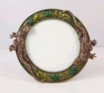 Double Lizard Picture Frame 4.5" Round Pewter Rhinestone Embellished Metal. Fixed Price $20.00.