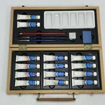 Reeves Acrylic Paint Set 15 Tubes Wood Box Brushes Pencil Palette. Fixed Price $22.55.