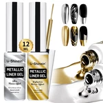 Metallic Mirror Nail Polish Set - Ultra Silver & Gold Chrome Gel Art Liner. Fixed Price $21.61.