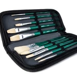 Artify Paint Brush Set 10 Pieces Green Hog Bristle With Case For Acrylic Oil. Fixed Price $21.78.