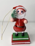 Vtg Christmas Santa Wood Bottle Brush Tree Ornament Stand On Books Chenille Felt. Fixed Price $11.95.