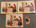 Vintage Mexican Pottery Market Senorita Donkey Meyercord Decals. Fixed Price $16.99.