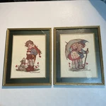 Mj Hummel Cross Stitch Children With Umbrella Sunny Weather Boy & Dog Framed Art. Fixed Price $31.99.