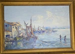 Vintage Impasto Oil Painting J. Meco Mediterranean Harbor Boats 22"X16" Framed. Fixed Price $166.67.