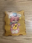 Vintage Meyercord Decal Of Pink Teddy Bear On Wooden Plaque. Fixed Price $21.38.