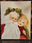 Santa Claus And Girl Oil Painting W/ Holly Crown Artist Marlene 07'. Fixed Price $75.00.