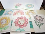 12 Vintage Fabric Quilt Blocks Flowers Tri-chem Hand Painted Unfinished. Fixed Price $20.00.