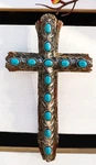 7"TALL Rustic Western Faux Distressed Wood Wall Cross With Turquoise Pebble Gems. Fixed Price $19.99.