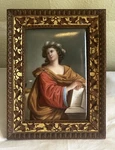 Antique French Carved Walnut Frame W/hand Painted Porcelain PLAQUE-403. Fixed Price $975.00.