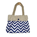 Canvas Tote Bag Nautical Chevron Circle Print Double Strap Lined Unbranded Purse. Fixed Price $14.25.