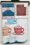 3PC. Embroidery Curtains SET:2 Tiers &SWAG(60"X36")TRI-COLOR Coffee Cups,aqua,al. Fixed Price $21.99.