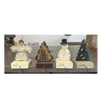 Wooden Christmas Stocking Hangers Set Of 4 Angel Tree Snowman Handmade Vintage. Fixed Price $25.00.