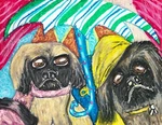 Aceo Print Of Painting Ksams Peke-a-boo Umbrella Raincoat Pekingese Dog Art. Fixed Price $8.49.