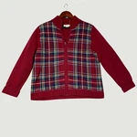 Eddie Bauer Women's Size Red Plaid Lambswool Zip-up Cardigan Sweater K1220. Fixed Price $28.00.