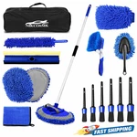 62" Car Wash Brush Kit With Long Handle, Chenille Mitt, Squeegee & Detailing Set. Fixed Price $46.90.