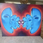 Acrylic Canvas Painting Masks Faces Eye Original Signed Zinnia Mearns. Fixed Price $240.00.
