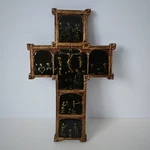 Large Black Cross-made Spain-painted WOOD+INLAY-14"TALL By 9"WIDE-WALL Hung. Fixed Price $299.00.