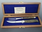 Bob Dill Custom Knives-carving Knife & Fork Set W/ Stone Handles Wood Box. Fixed Price $450.00.
