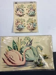 Mid Century Decor Vintage Meyercord Large Pink/blue Swans Decal X-320-A & Set. Fixed Price $28.21.