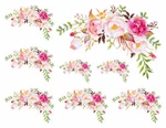 Shabby Handpainted Watercolor Roses Flowers Swag Corners Waterslide Decals FL524. Fixed Price $13.99.