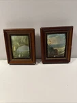 Vintage Framed Mini Landscape Prints Raised Padded Images Pair Wood Frames. Fixed Price $29.24.