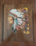 Vintage Meyercord Decal 1503 B American Indian Chief Headdress On Wood 14.5" 11". Fixed Price $9.99.