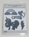 New Darice Silver Unicorn & Rainbow Die Cut Embossing Stencils 5PC Set. Fixed Price $9.00.