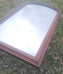Antique 1938 Walnut Dresser Curved Top Mirror 36X21.5" Wall Hang Back. Fixed Price $155.00.