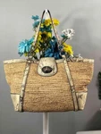 Coach Hampton Python Leather Trims Straw Turn Lock Shoulder Tote Bag #19359. Fixed Price $80.99.