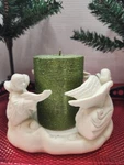 Ivory Christmas Tri-angel Candle Holder With Green Glitter. Fixed Price $17.00.
