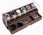 High End Wooden Watch Box, 6 Slots, Glass Lid, 2-LAYER Organizer, Walnut Giftbox. Fixed Price $53.03.