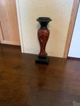 Big Vase Candle Holder Turned Wood Birt On Tree Image Black&red 15.5 Lenght. Fixed Price $30.00.