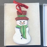 Hand Painted Artist Signed Snowman Christmas Ornament Ceramic 4.5" Gift Box. Fixed Price $25.00.
