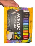 Benicci Acrylic Paint Set 12 Colors, 6 Brushes, 3 Canvas Panels, Palette Knife. Fixed Price $20.00.