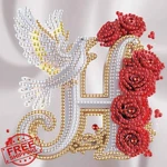 Aiyuanzsh 5D Diamond Art Kit, Letter Rose Dove Floral 17X17CM. Fixed Price $20.00.